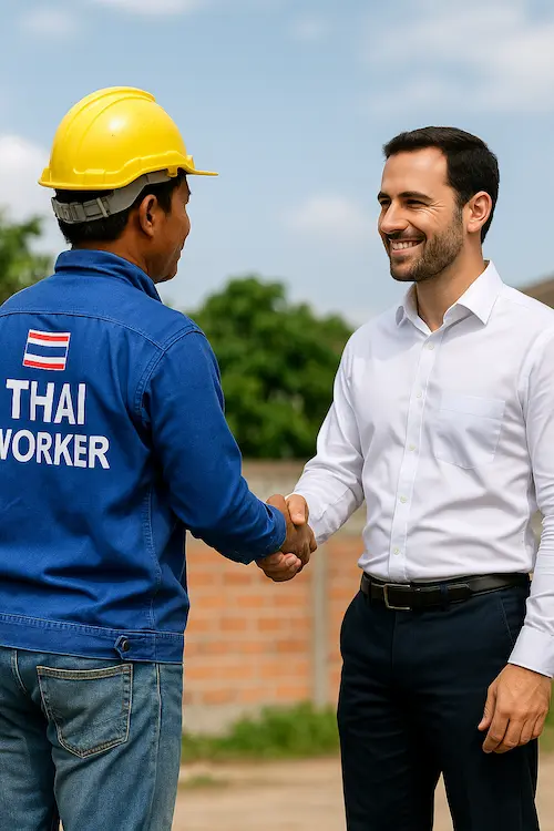 Shake hands Thai worker and employer